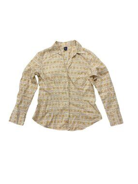 🛍️ 2/$20 ENTIRE SHOP - VTG GAP Geometric V-Neck Button Down Shirt Yellow L Y2K